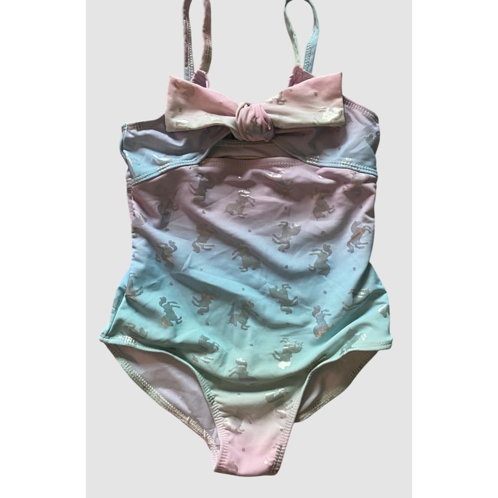 Young Hearts Girls Unicorn Print One-Piece Swimsuit Size 6 Pastel Ombre Lined